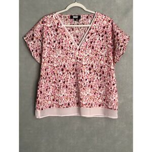 DKNY V-Neck Top Women's Large Short Sleeve Pink